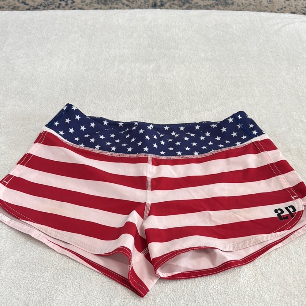 2 Pod American Flag Print Shorts, 3” inseam